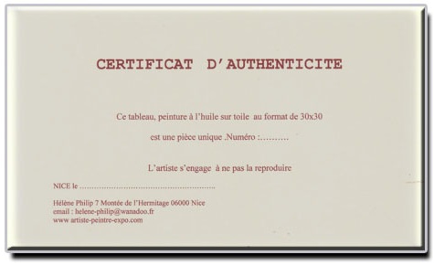 certificat authenticite
